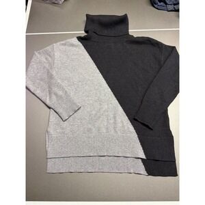 Ellen Tracy Womens Colorblock Turtleneck Sweater Black Grey Knit Pullover Size M